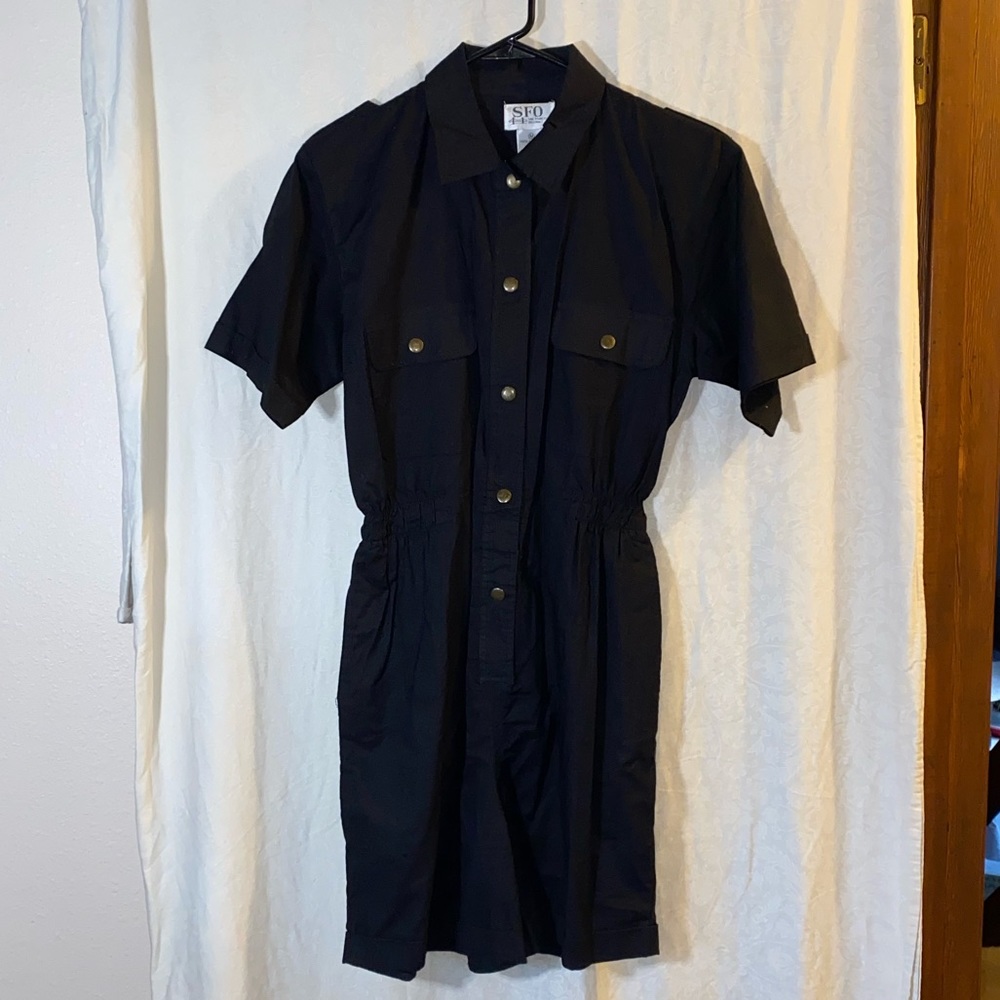 SFO Black Shorts Romper. Button Down. Size M. 100% Cotton